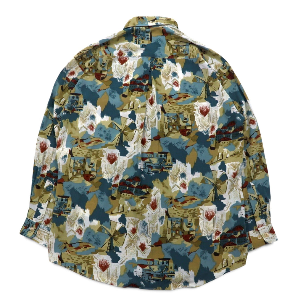 Vintage 90s Japan Made Retro Shirt mio SIROCCO ポリシャツ M マルチカラー 総柄 アート