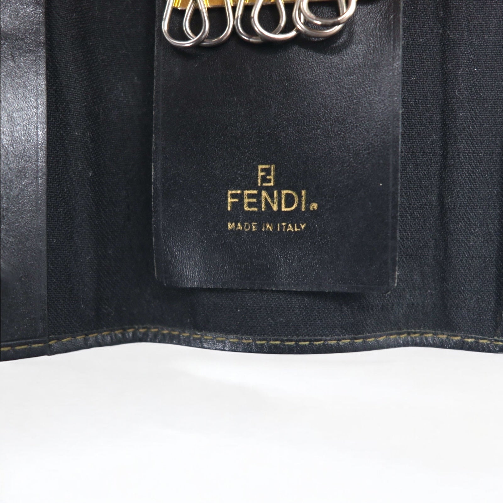 FENDI Portachiavi a 6 anelli Pequin Nero Beige PVC Pelle Made in Italy 2284/513516
