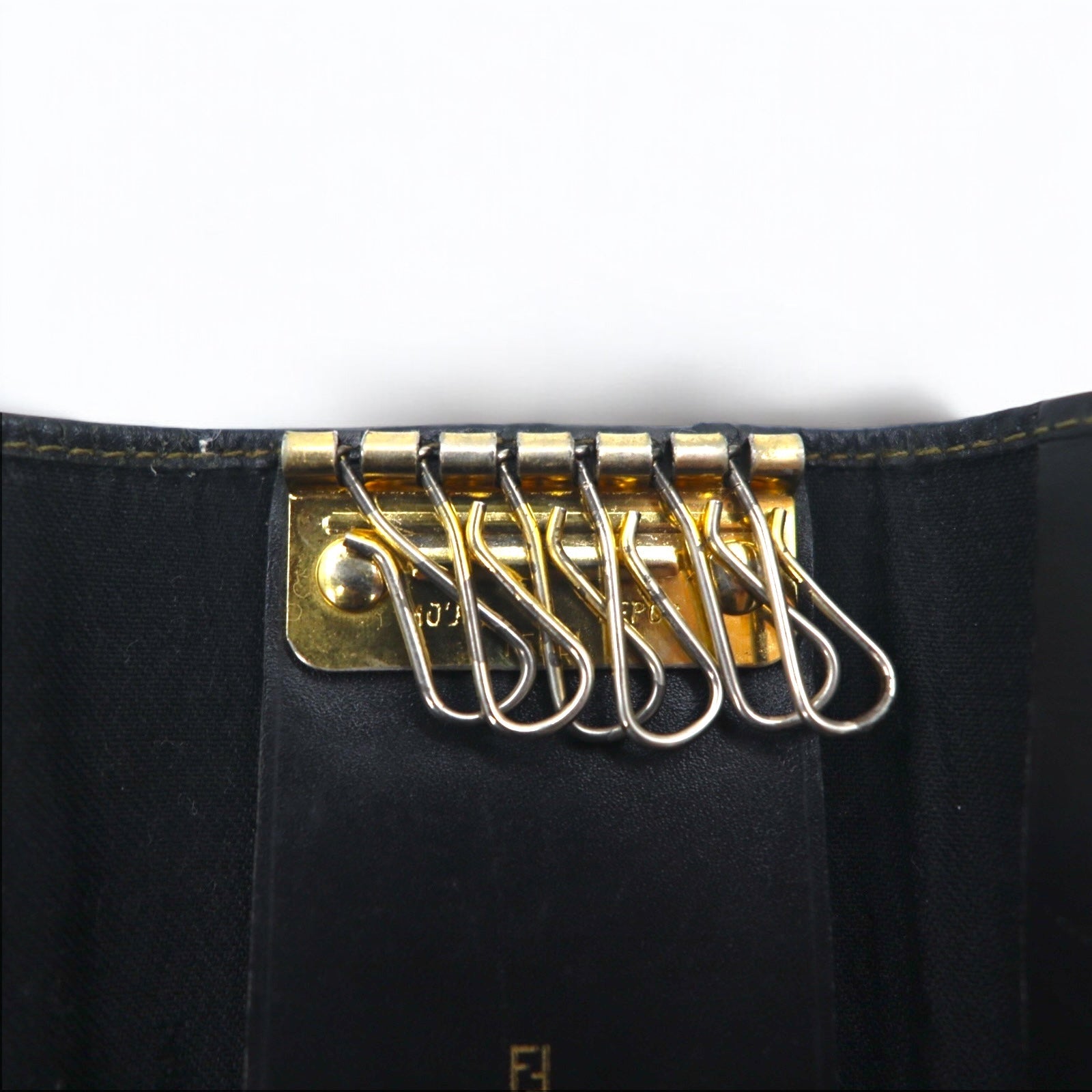 FENDI Portachiavi a 6 anelli Pequin Nero Beige PVC Pelle Made in Italy 2284/513516