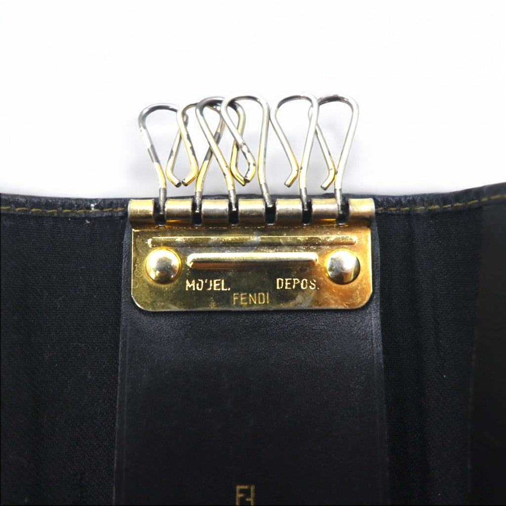 FENDI Portachiavi a 6 anelli Pequin Nero Beige PVC Pelle Made in Italy 2284/513516