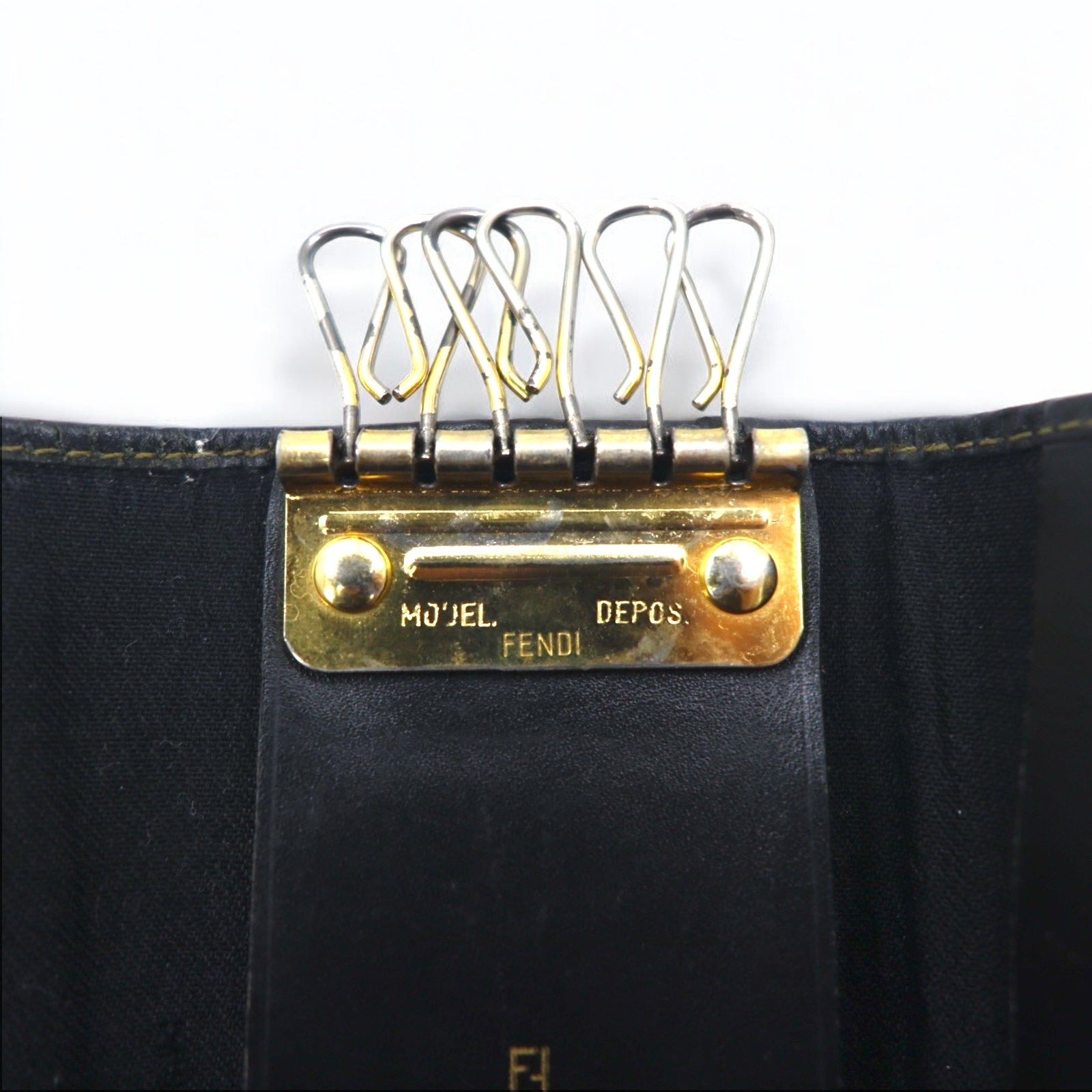 FENDI Portachiavi a 6 anelli Pequin Nero Beige PVC Pelle Made in Italy 2284/513516