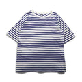 UNUSED T-shirt a righe L blu bianco cotone Made in Japan