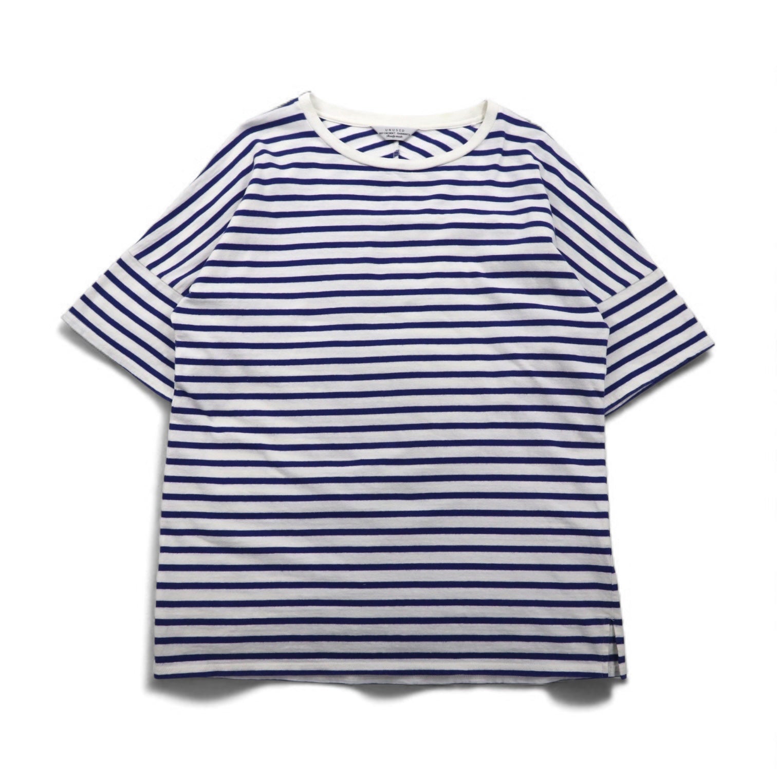 UNUSED T-shirt a righe L blu bianco cotone Made in Japan