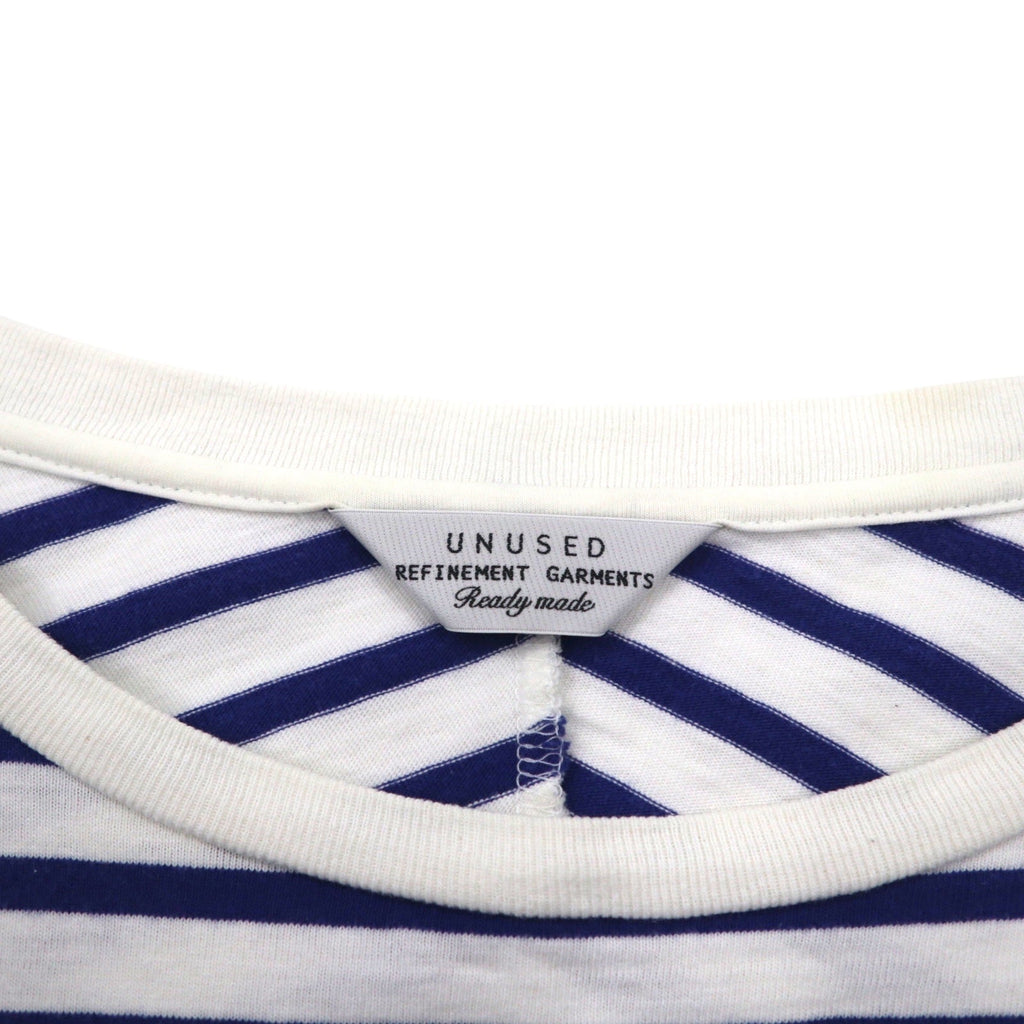 UNUSED T-shirt a righe L blu bianco cotone Made in Japan