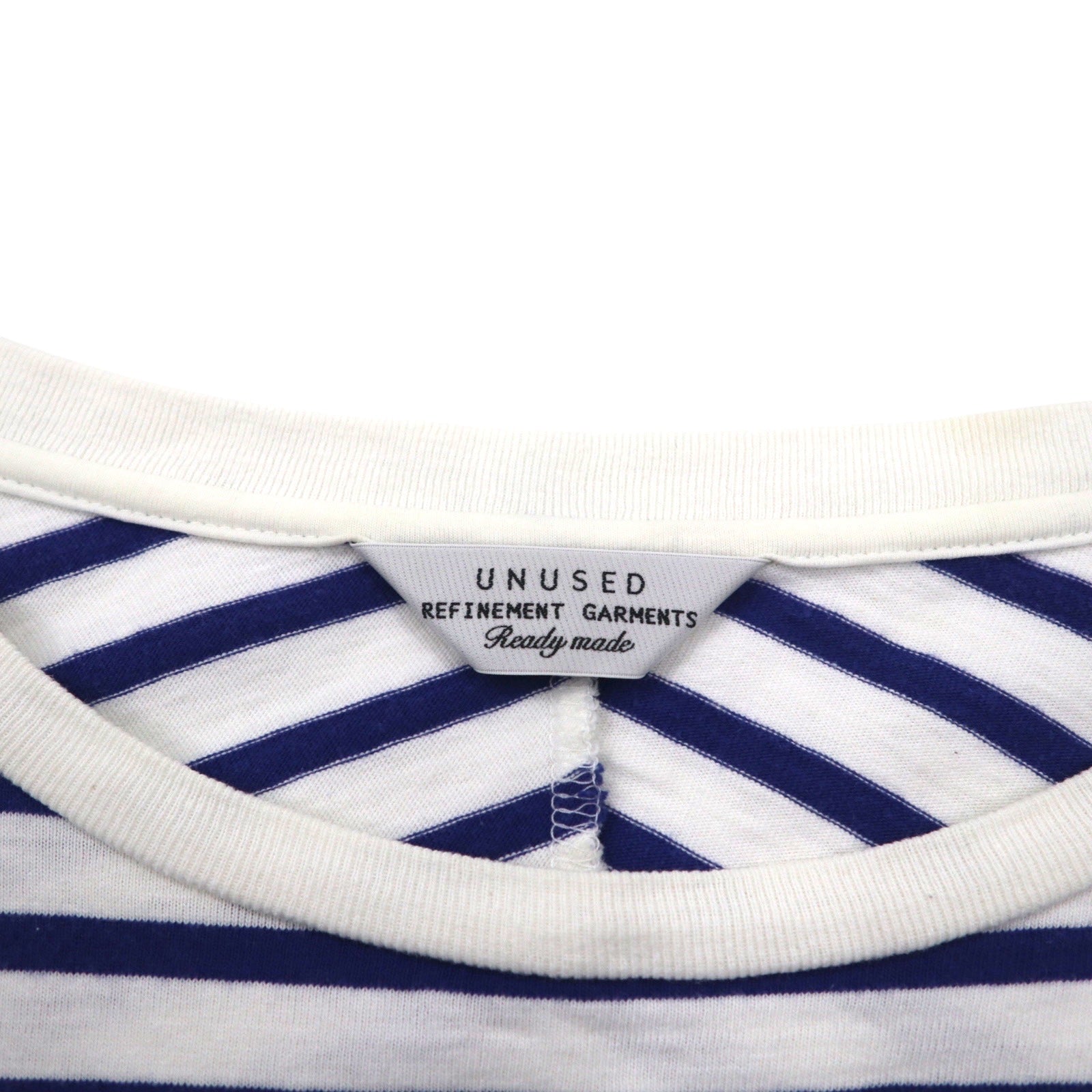 UNUSED T-shirt a righe L blu bianco cotone Made in Japan