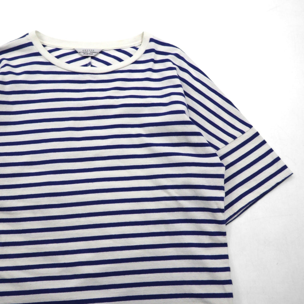 UNUSED T-shirt a righe L blu bianco cotone Made in Japan
