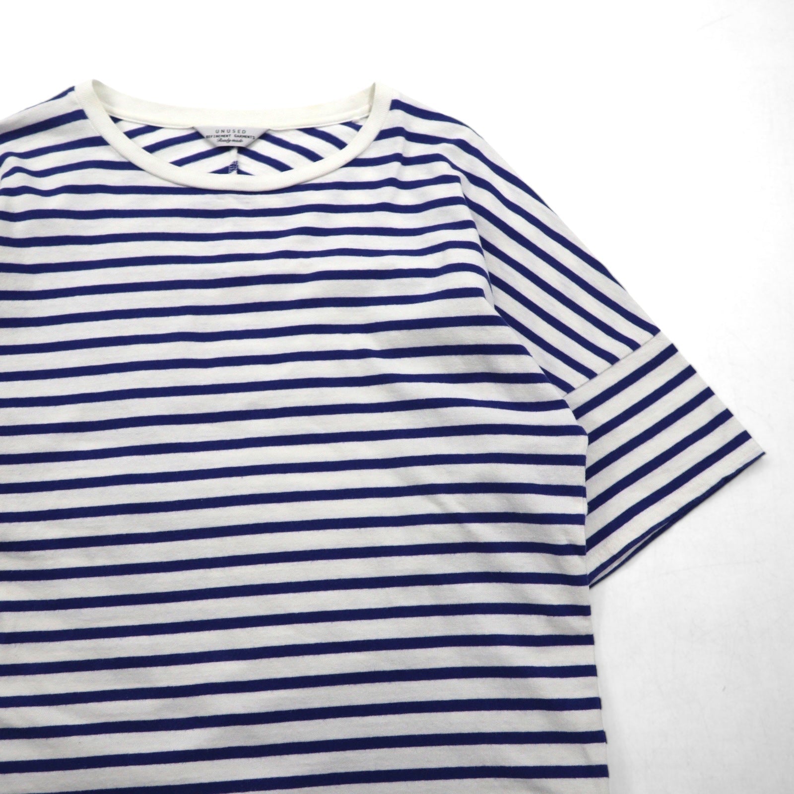 UNUSED T-shirt a righe L blu bianco cotone Made in Japan