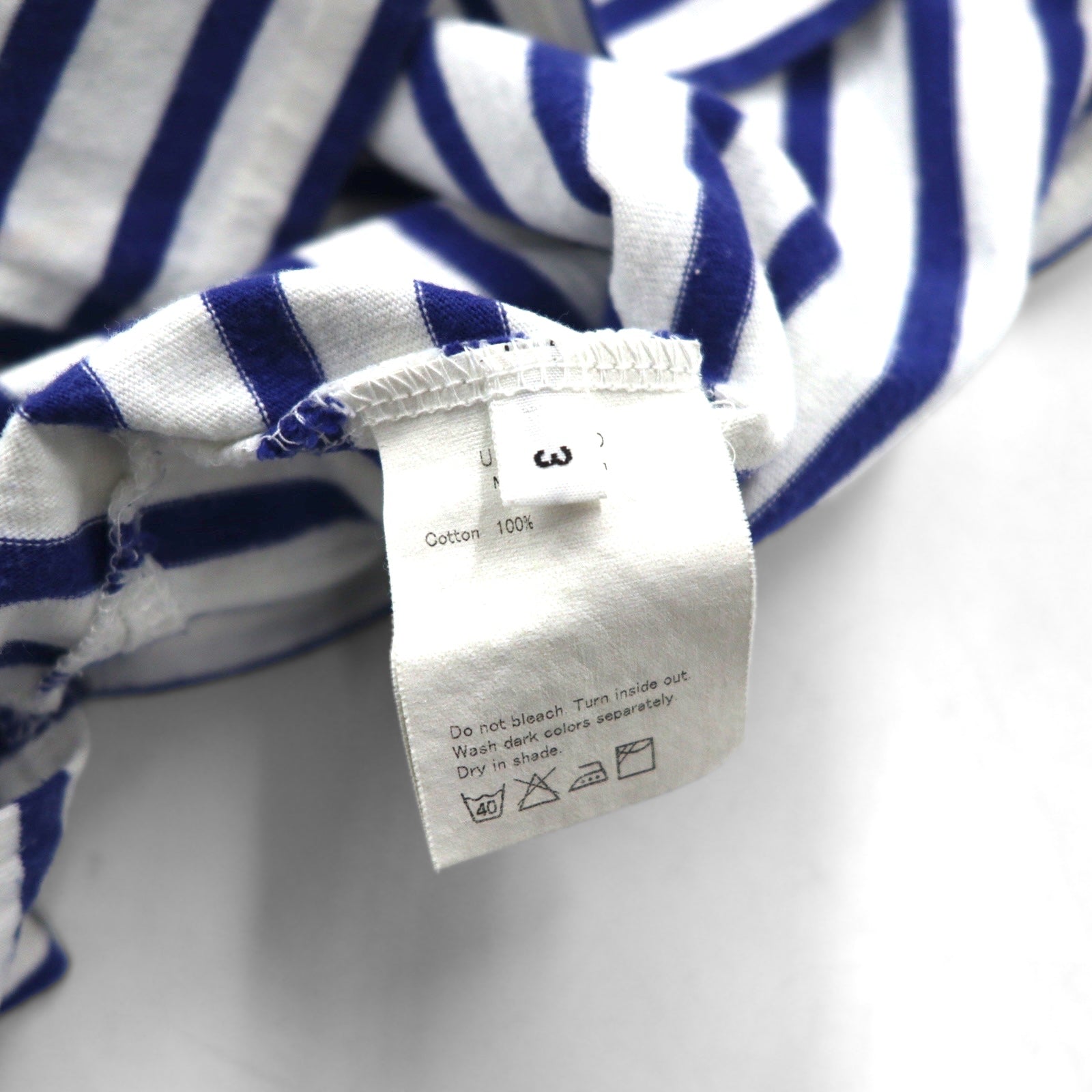 UNUSED T-shirt a righe L blu bianco cotone Made in Japan