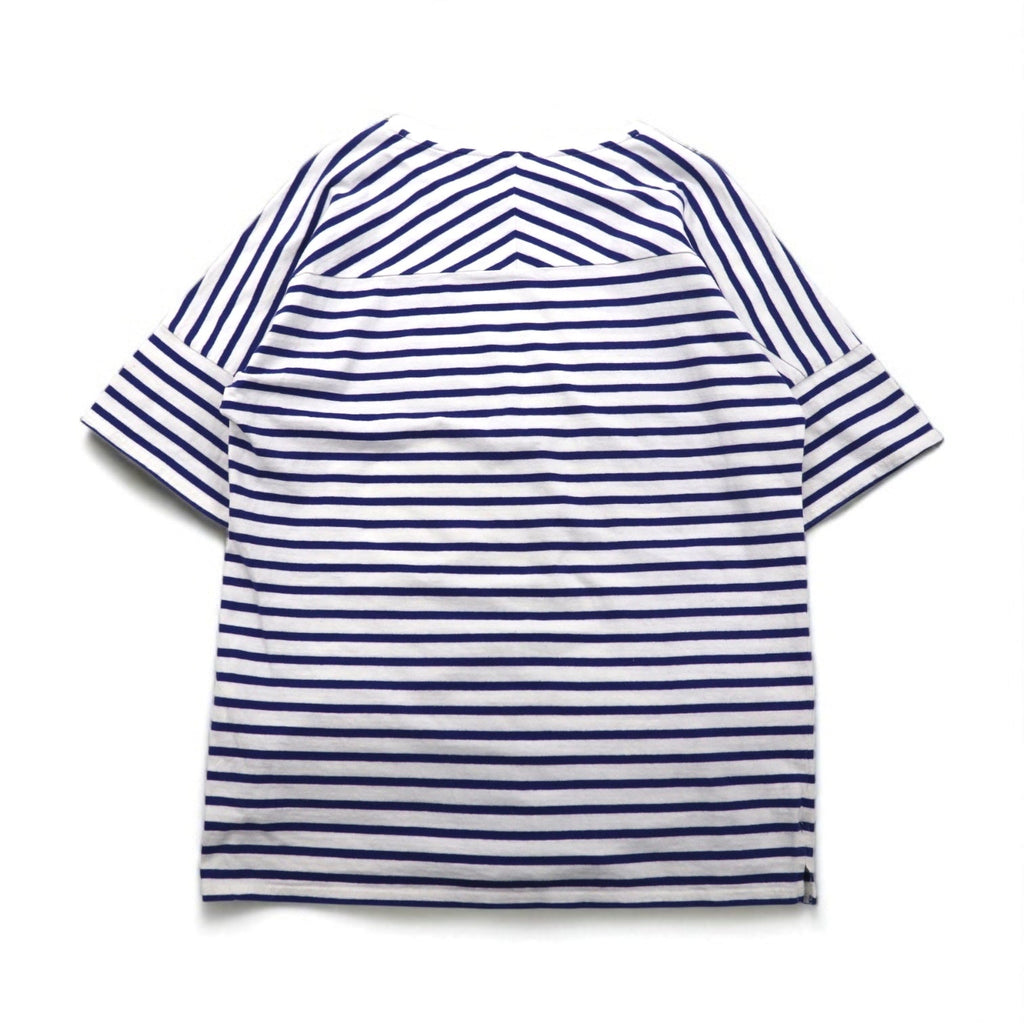 UNUSED T-shirt a righe L blu bianco cotone Made in Japan
