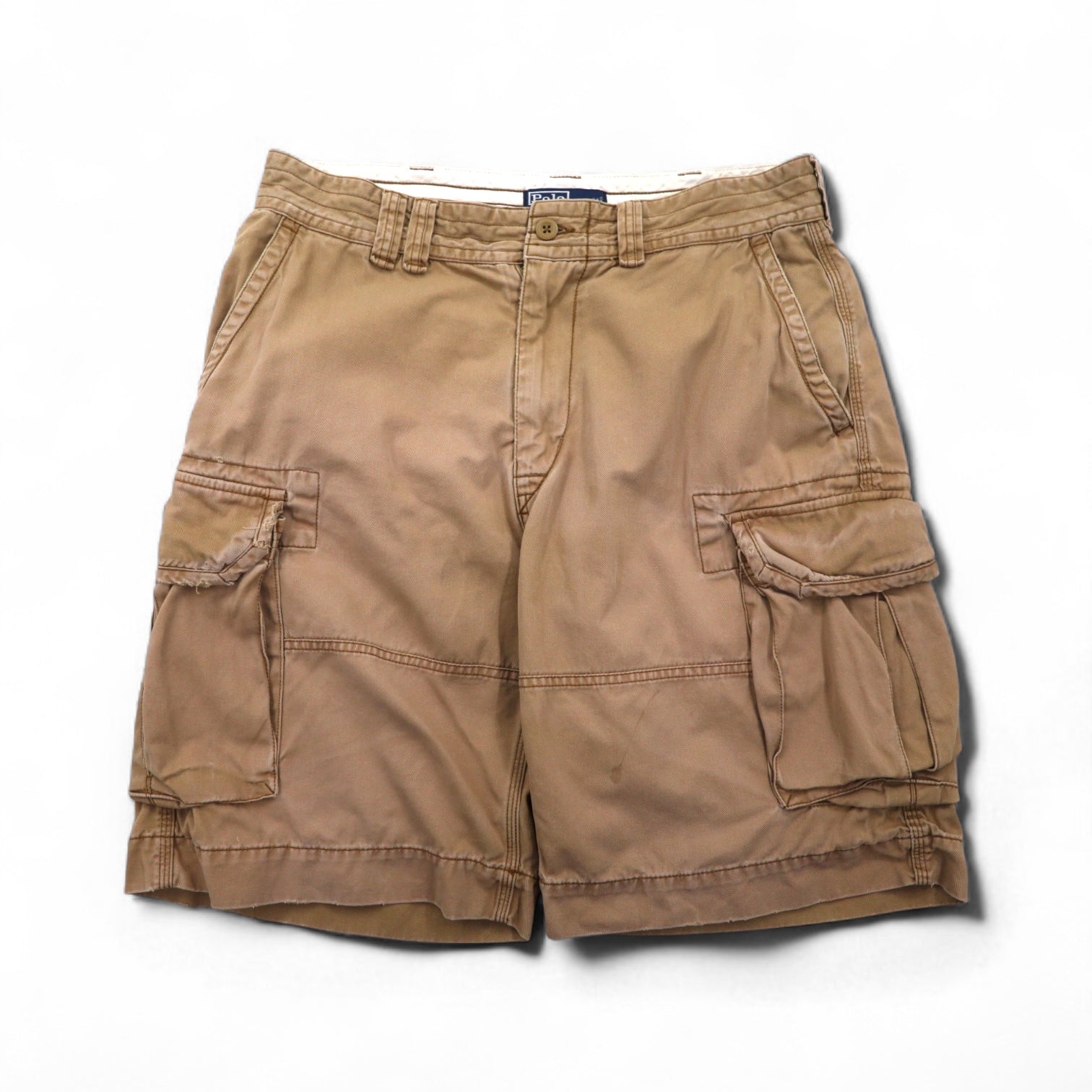 Polo by Ralph Lauren anni '90, pantaloncini cargo larghi Polo Chino, taglia L, beige, cotone, lunghezza sotto il ginocchio
