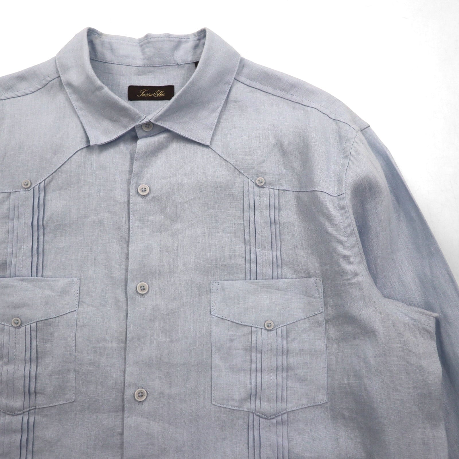 Vintage Cuban Shirt キューバシャツ L ブルー リネン 4ポケット ボックスシルエット 麻 Tasso Elba