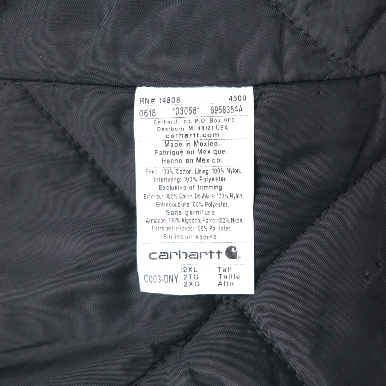 Carhartt Duck Traditional Coat 2XL Navy Fodera trapuntata con imbottitura in velluto a coste sul colletto C003-DNY Nuovo con etichette