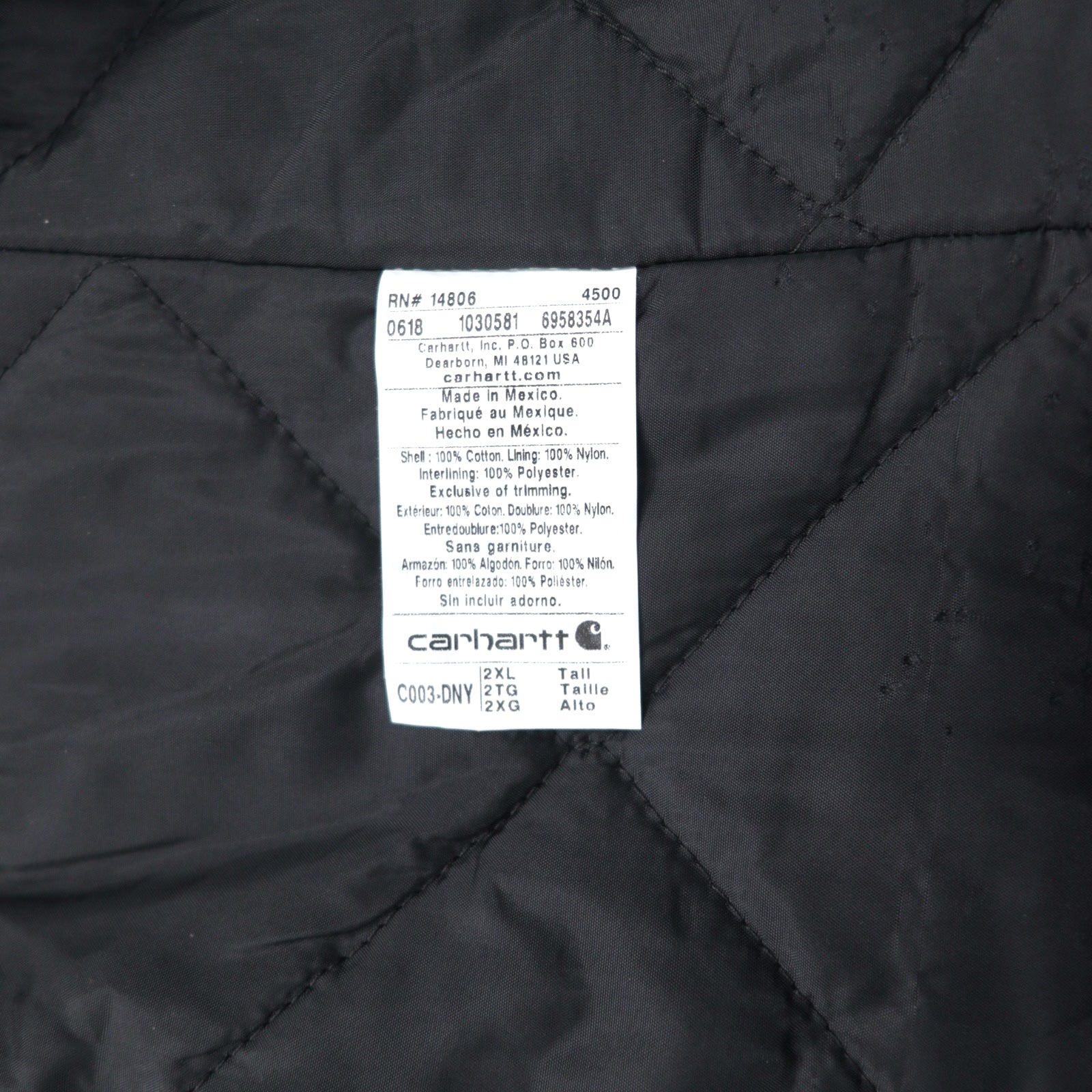 Carhartt Duck Traditional Coat 2XL Navy Fodera trapuntata con imbottitura in velluto a coste sul colletto C003-DNY Nuovo con etichette