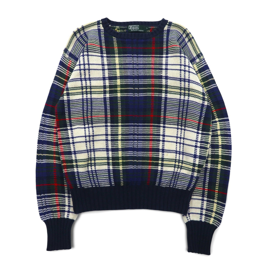 Polo by Ralph Lauren 90年代 コットン ニット セーター L ネイビー タータンチェック