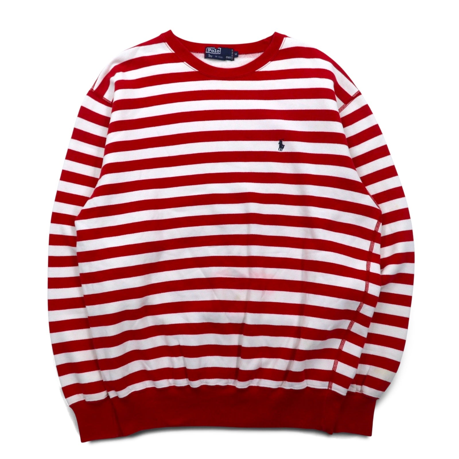 Polo by Ralph Lauren anni '90 Felpa girocollo M rossa a righe interno felpato ricamo piccolo pony