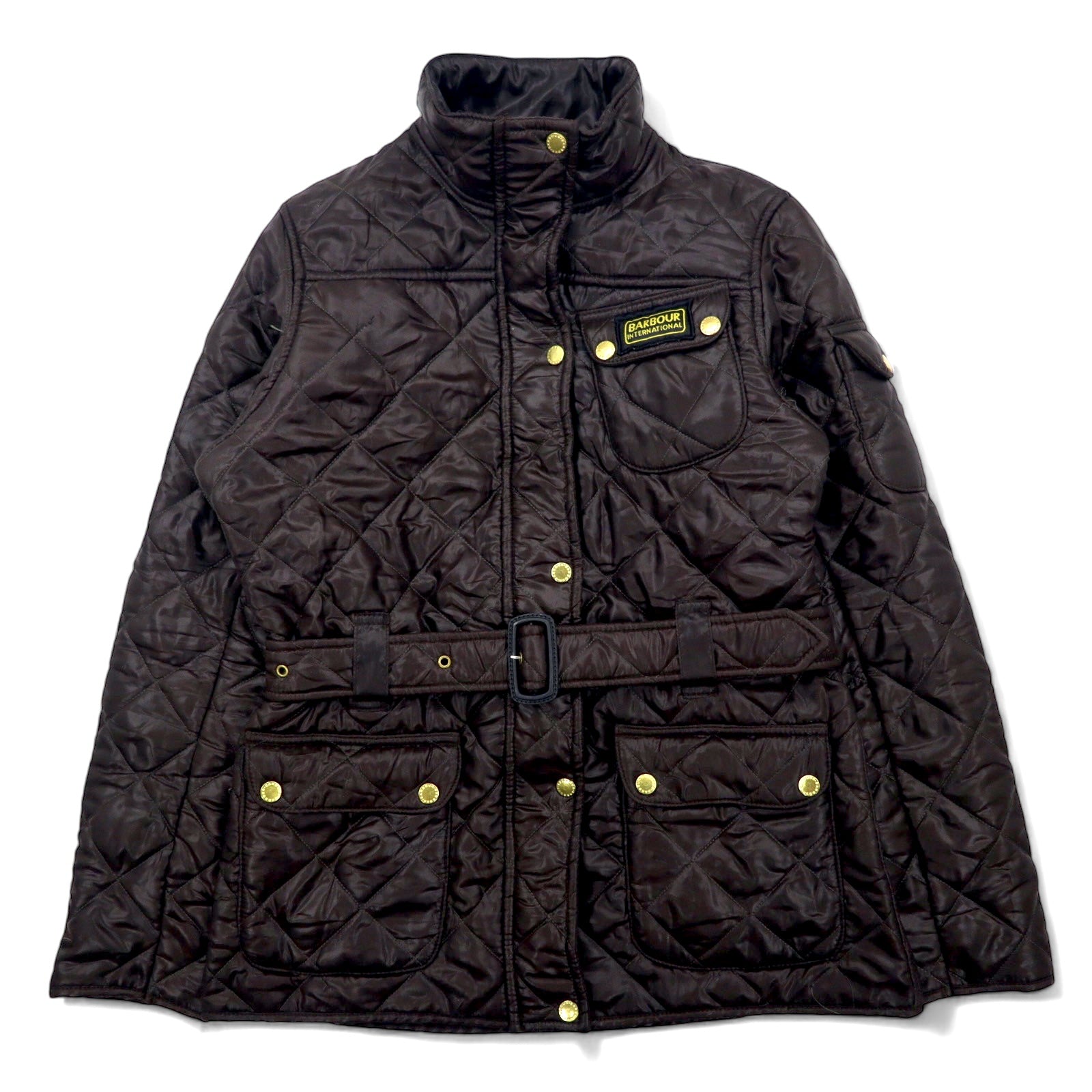 Barbour International Giacca trapuntata da moto L Marrone Poliestere Fodera in pile