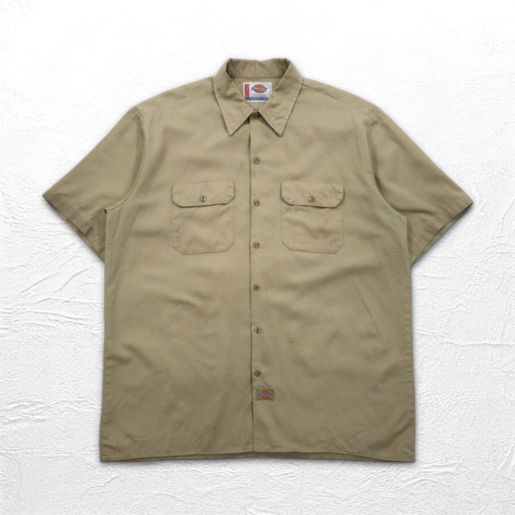 Dickies 半袖 ワークシャツ XL ベージュ ポリエステル コットン 胸ポケット ビッグサイズ ニカラグア製