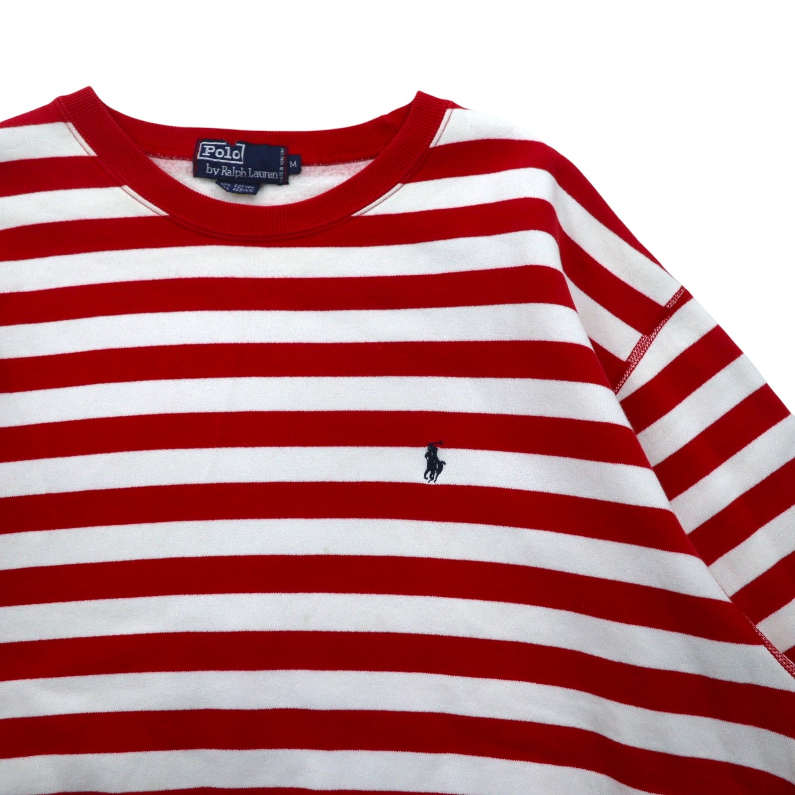 Polo by Ralph Lauren anni '90 Felpa girocollo M rossa a righe interno felpato ricamo piccolo pony