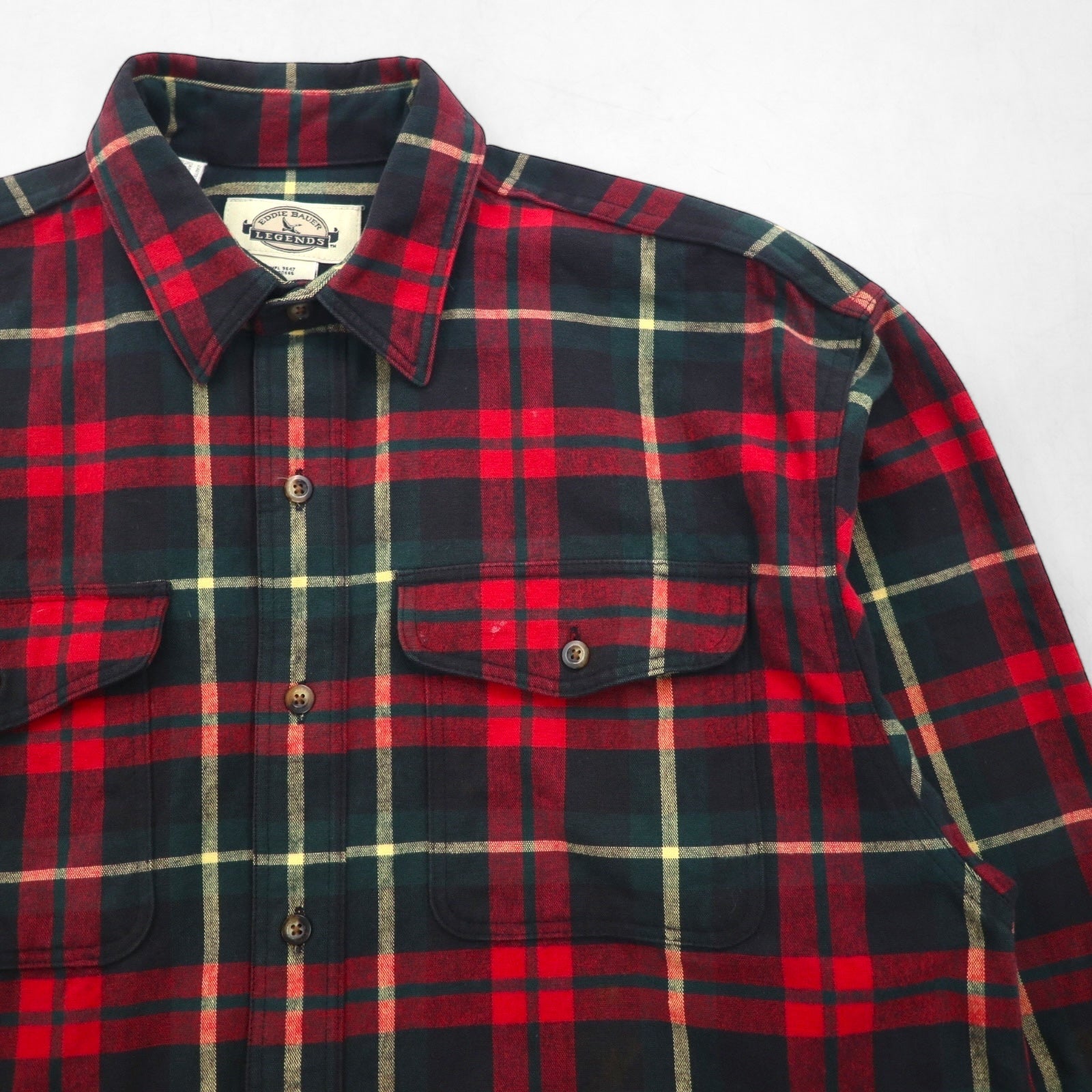 Eddie Bauer 90年代 フランネル ワークシャツ XL レッド チェック LEGENDS チェック ダブルポケット