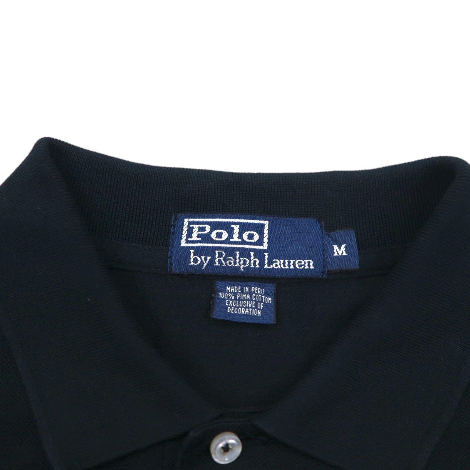 Polo by Ralph Lauren 90年代 ポロシャツ M ブラック コットン 鹿の子 スモールポニー刺繍 ペルー製