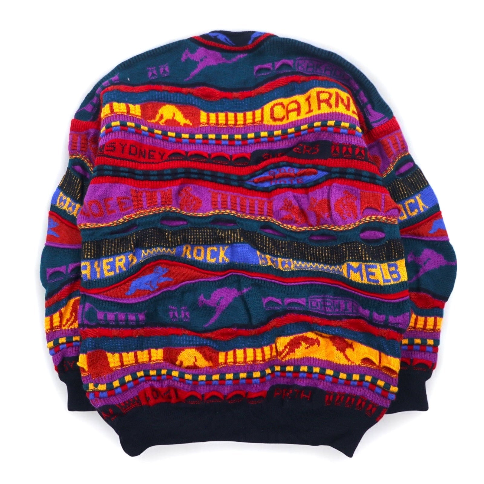 EMAROO AUSTRALIA anni '90 maglione 3D in maglia S multicolore lana fantasia HYSPORT