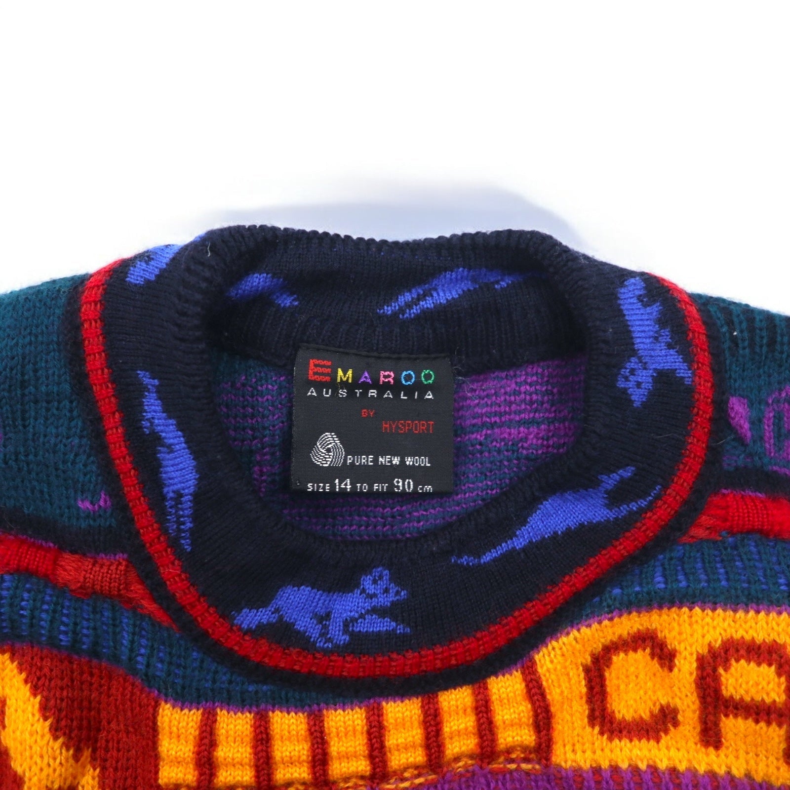 EMAROO AUSTRALIA anni '90 maglione 3D in maglia S multicolore lana fantasia HYSPORT