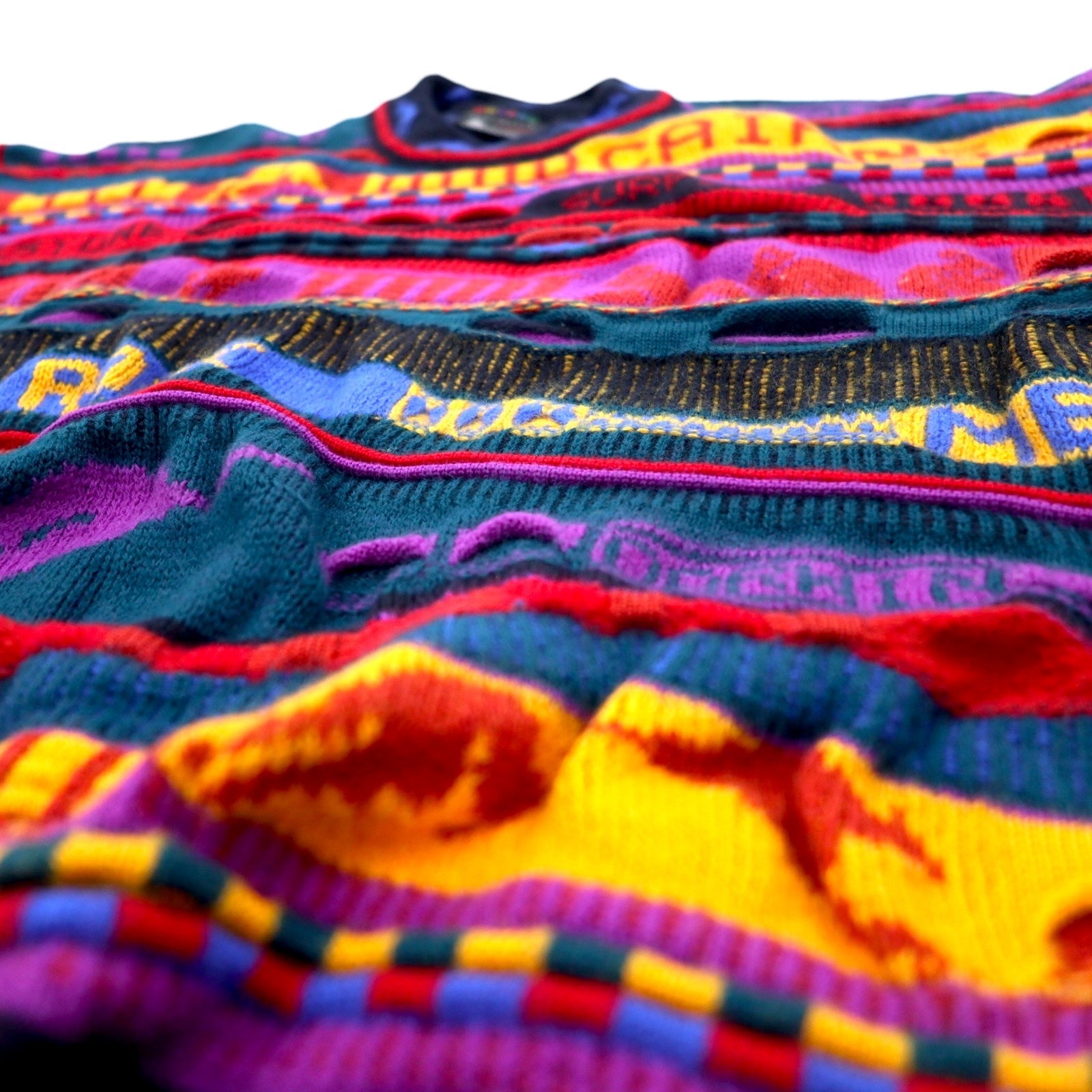 EMAROO AUSTRALIA anni '90 maglione 3D in maglia S multicolore lana fantasia HYSPORT