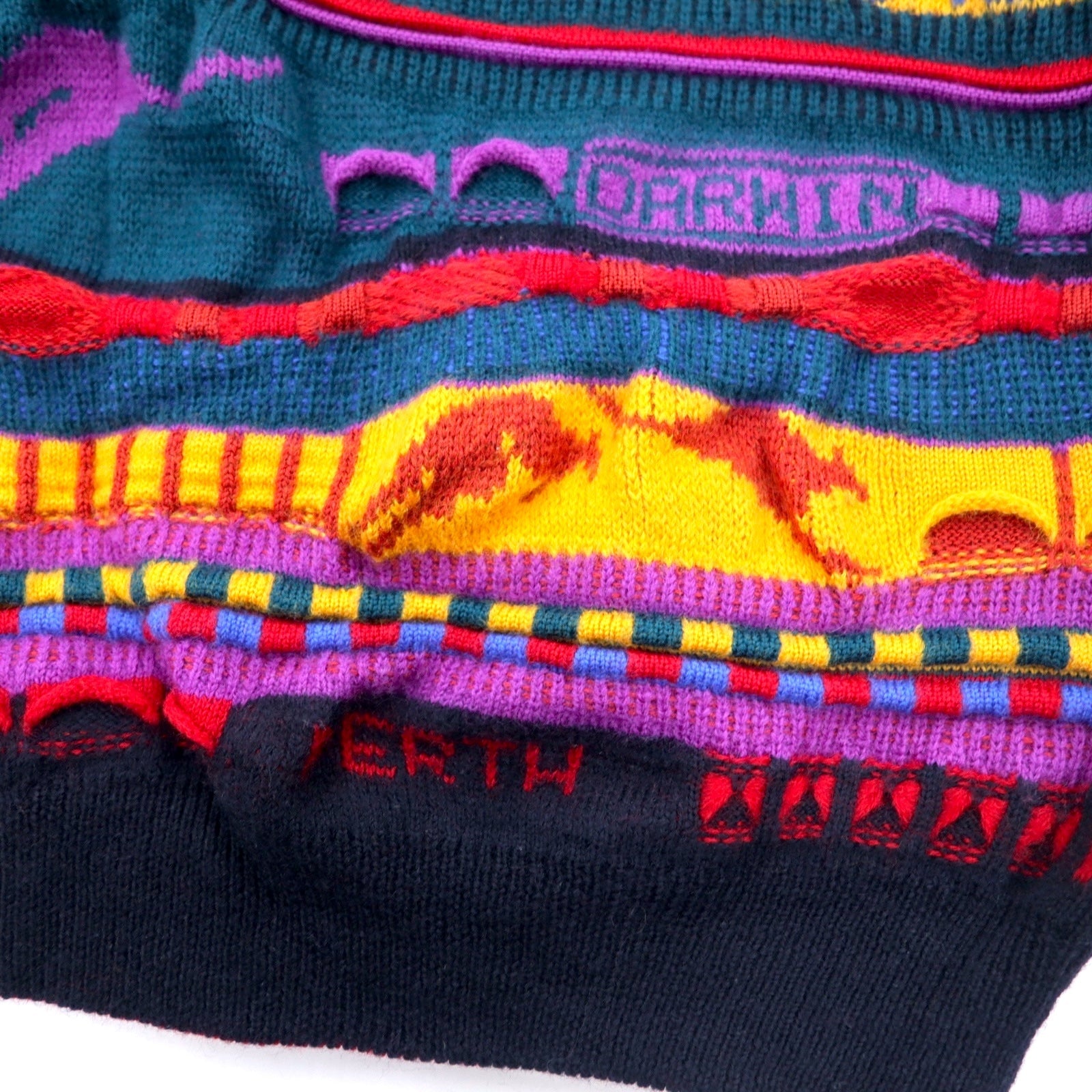 EMAROO AUSTRALIA anni '90 maglione 3D in maglia S multicolore lana fantasia HYSPORT