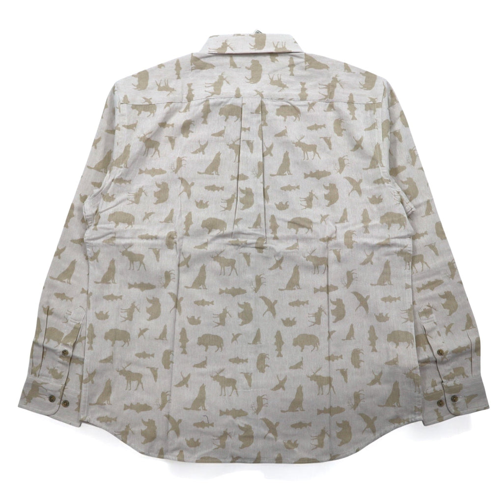 Camicia button-down Eddie Bauer taglia L, beige, cotone, fantasia animalier, nuova con cartellino.