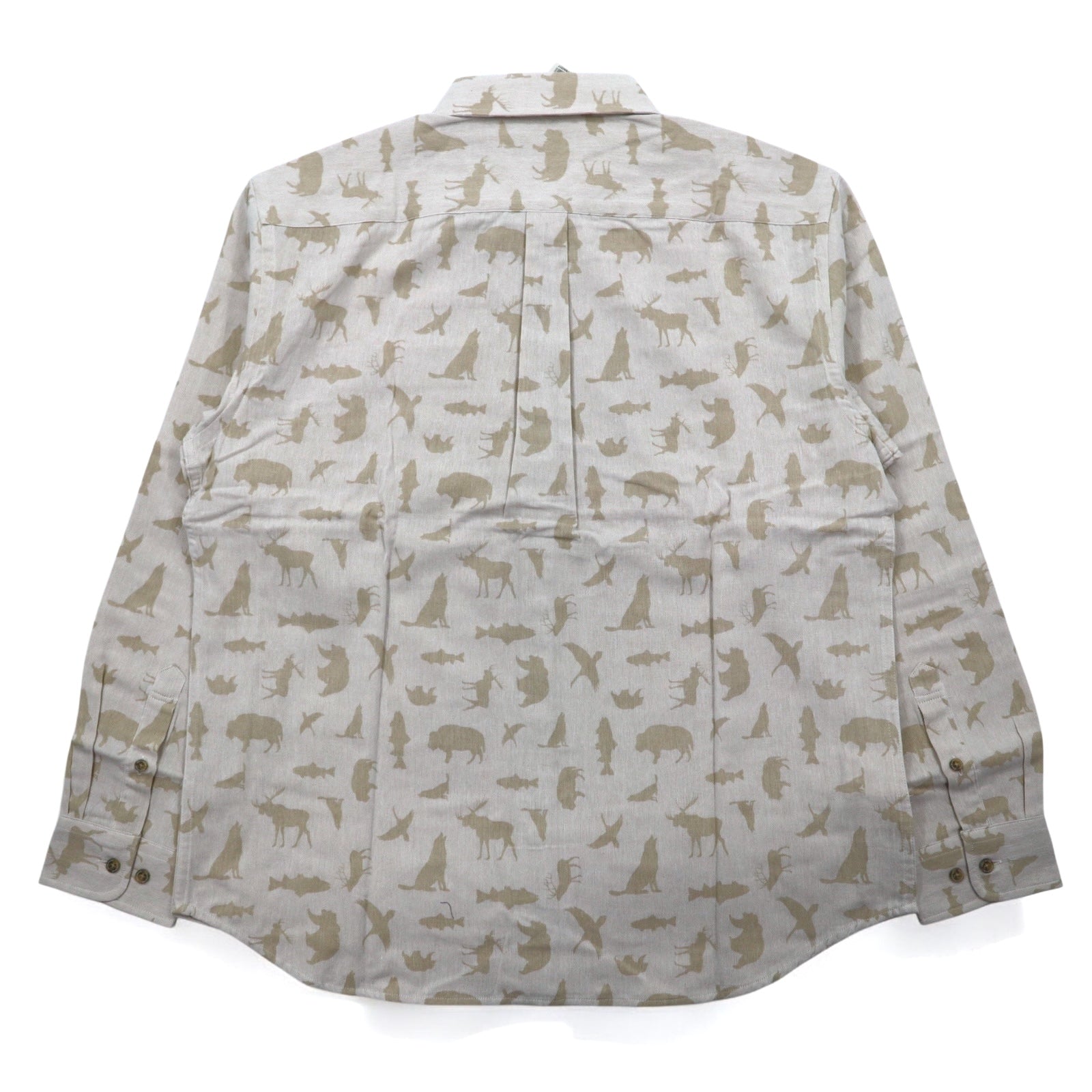 Camicia button-down Eddie Bauer taglia L, beige, cotone, fantasia animalier, nuova con cartellino.