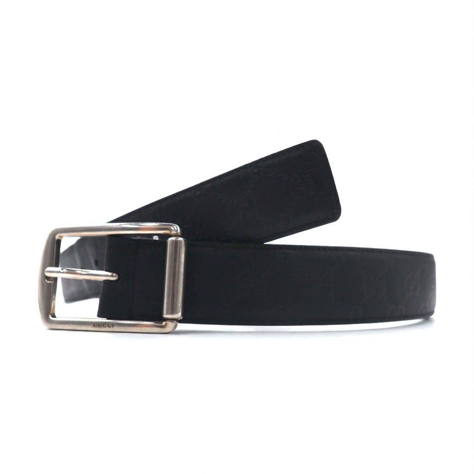 GUCCI Cintura in pelle Guccissima made in Italy nera, motivo GG in rilievo, fibbia color argento 295331
