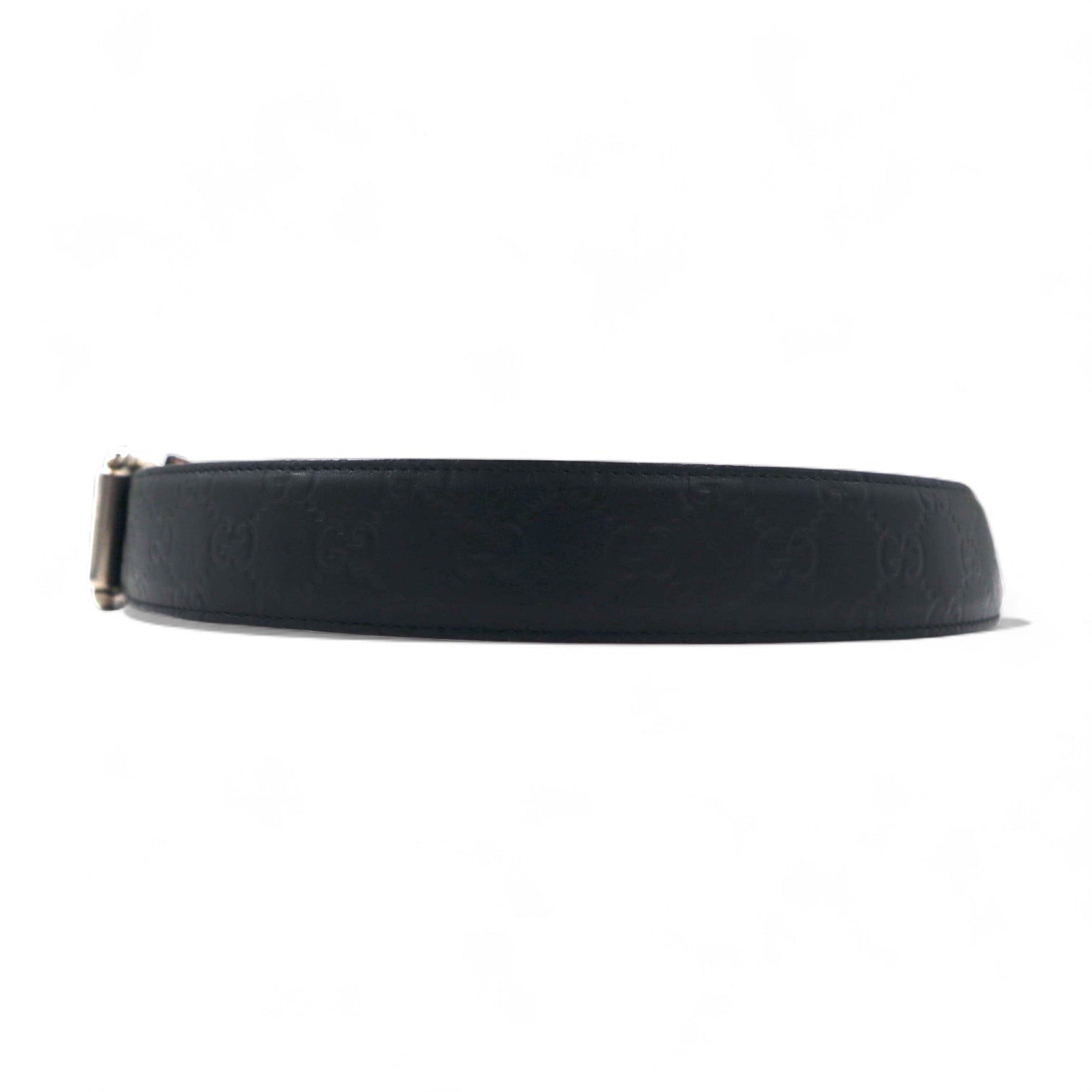 GUCCI Cintura in pelle Guccissima made in Italy nera, motivo GG in rilievo, fibbia color argento 295331