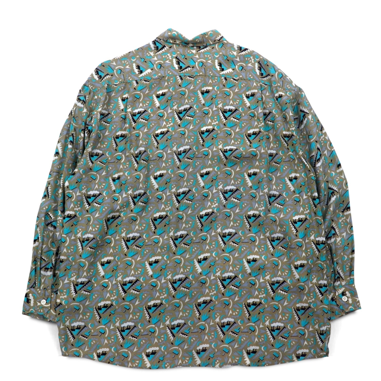 Camicia vintage anni '90, JESSE JAMES, fantasia all-over, taglia L, grigia, cupro, taschino sul petto