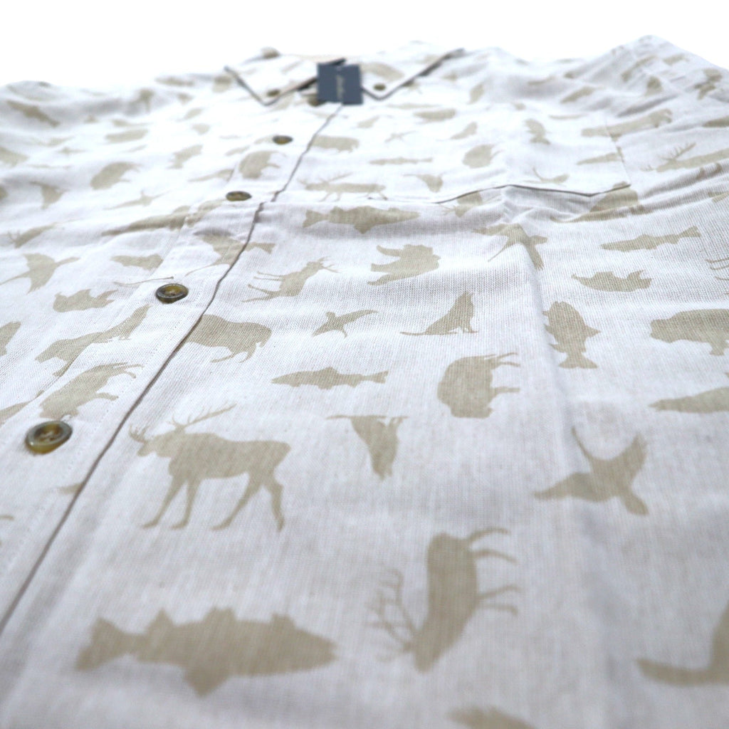 Camicia button-down Eddie Bauer taglia L, beige, cotone, fantasia animalier, nuova con cartellino.