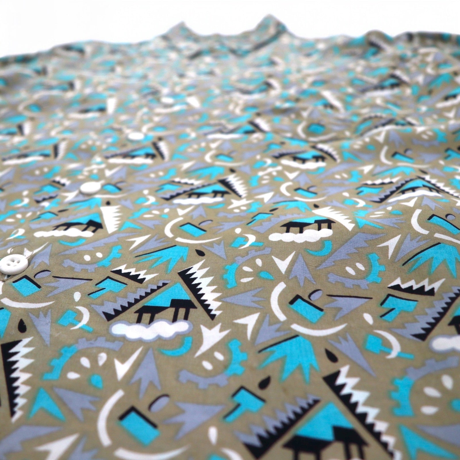Camicia vintage anni '90, JESSE JAMES, fantasia all-over, taglia L, grigia, cupro, taschino sul petto