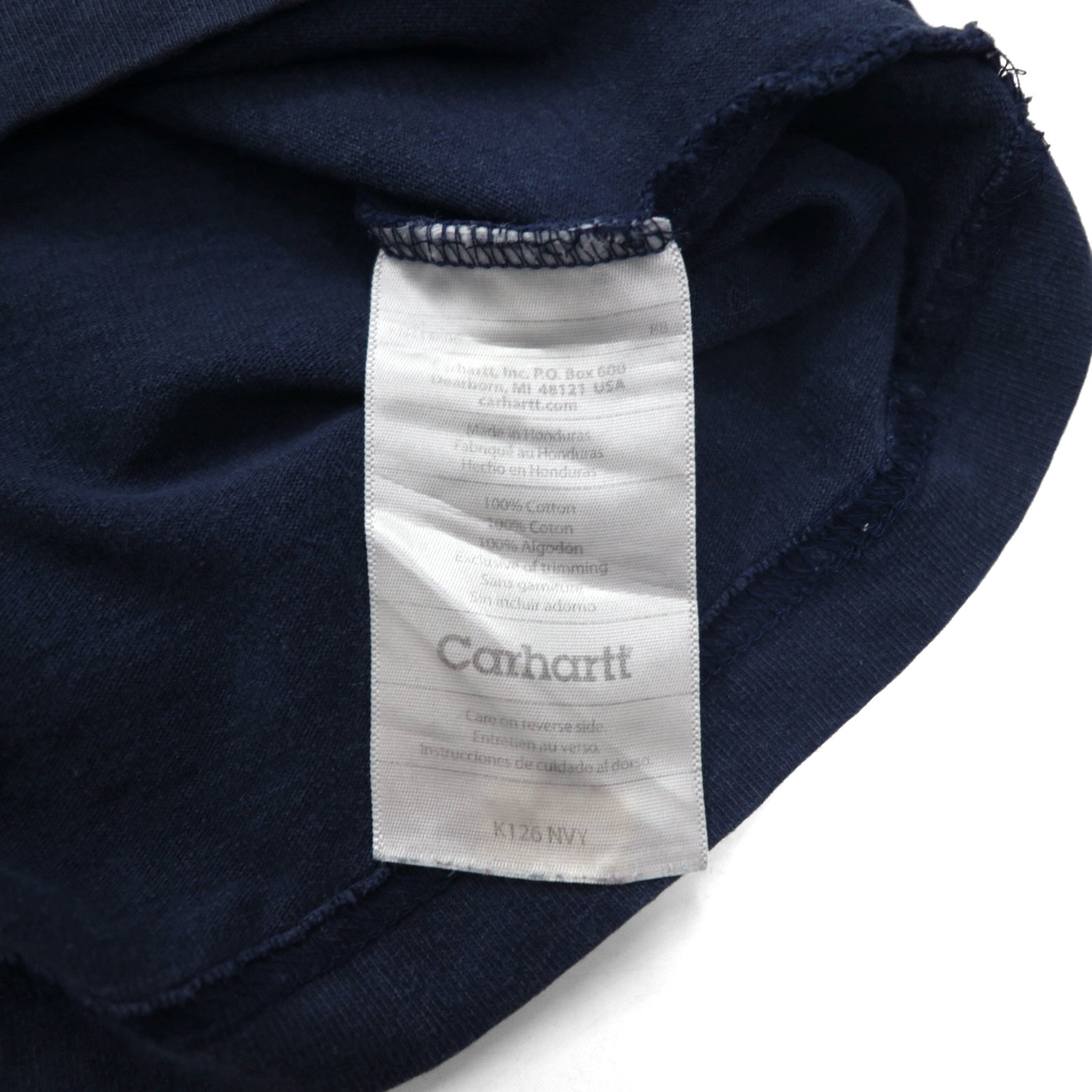 carhartt T-shirt a maniche lunghe, taglia L, blu navy, con taschino, prodotto in Honduras