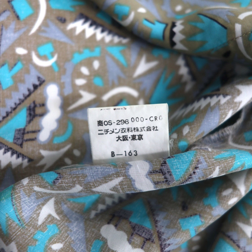 Vintage 90s Retro Shirt JESSE JAMES 総柄 シャツ L グレー キュプラ 胸ポケット