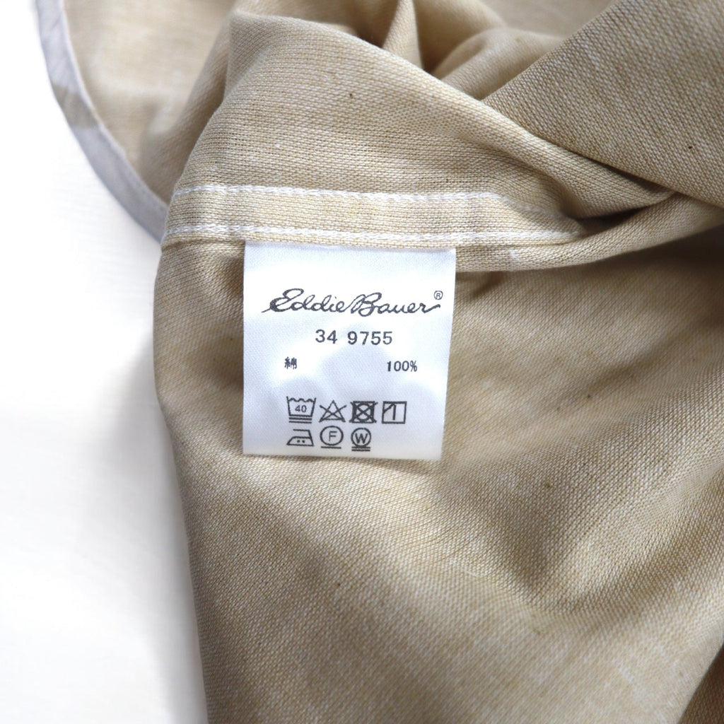 Camicia button-down Eddie Bauer taglia L, beige, cotone, fantasia animalier, nuova con cartellino.