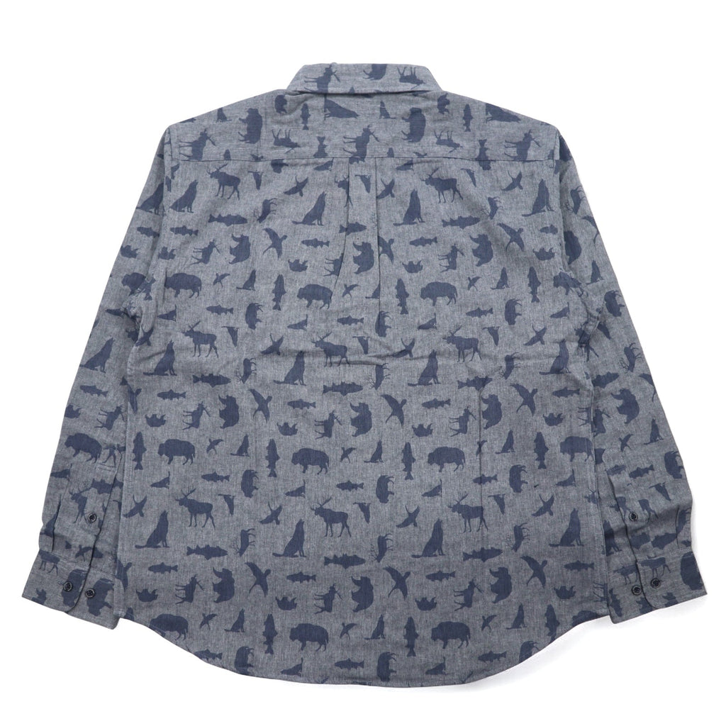 Eddie Bauer Camicia button-down L blu navy cotone fantasia animale Prodotto inutilizzato