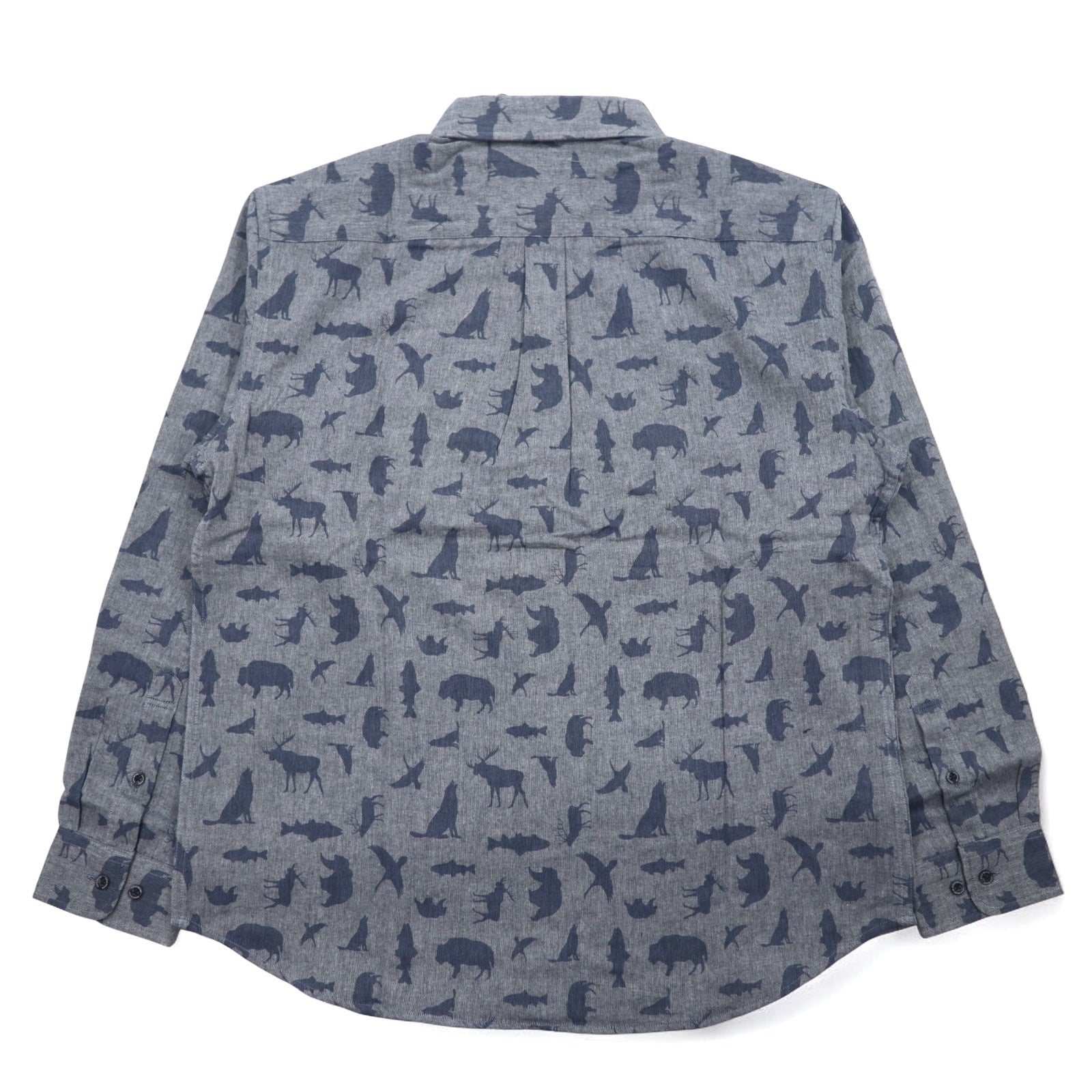 Eddie Bauer Camicia button-down L blu navy cotone fantasia animale Prodotto inutilizzato