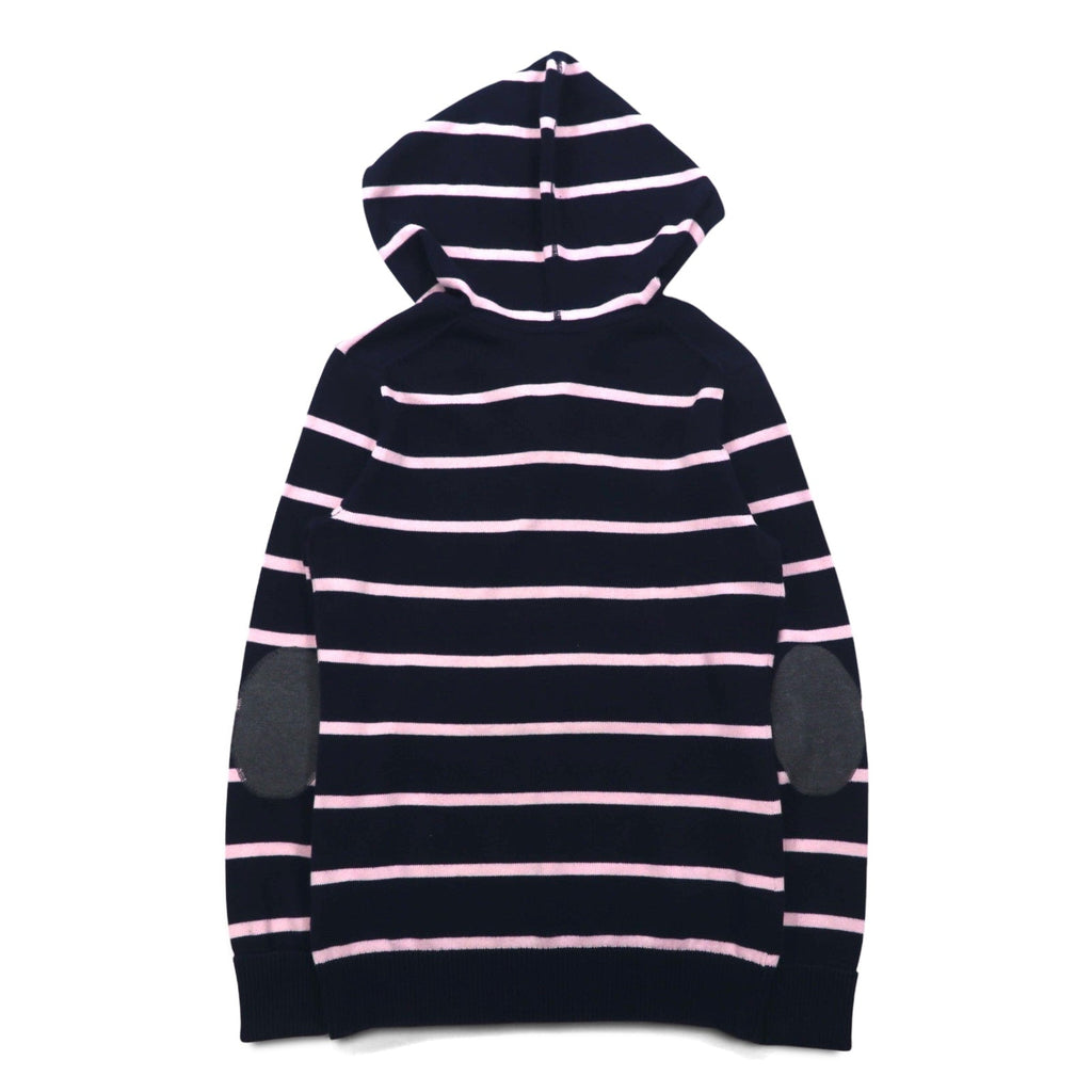 TOMMY HILFIGER コットン ニット パーカー S ネイビー ボーダー エルボーパッチ フロントポケット