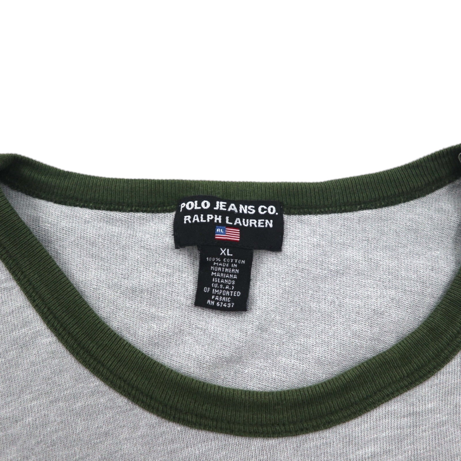 POLO JEANS Co. RALPH LAUREN T-shirt girocollo anni '90 con logo ad arco taglia XL grigio ricamo punto catenella cotone
