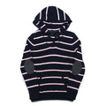 TOMMY HILFIGER コットン ニット パーカー S ネイビー ボーダー エルボーパッチ フロントポケット