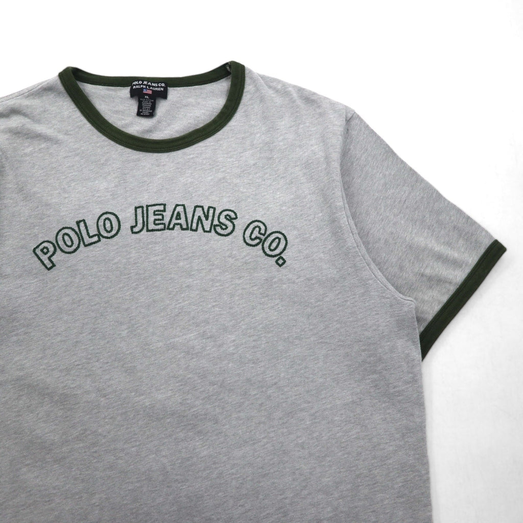 POLO JEANS Co. RALPH LAUREN T-shirt girocollo anni '90 con logo ad arco taglia XL grigio ricamo punto catenella cotone