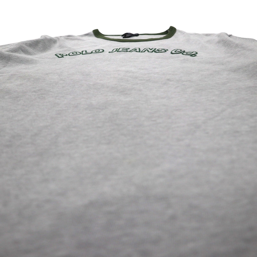 POLO JEANS Co. RALPH LAUREN T-shirt girocollo anni '90 con logo ad arco taglia XL grigio ricamo punto catenella cotone