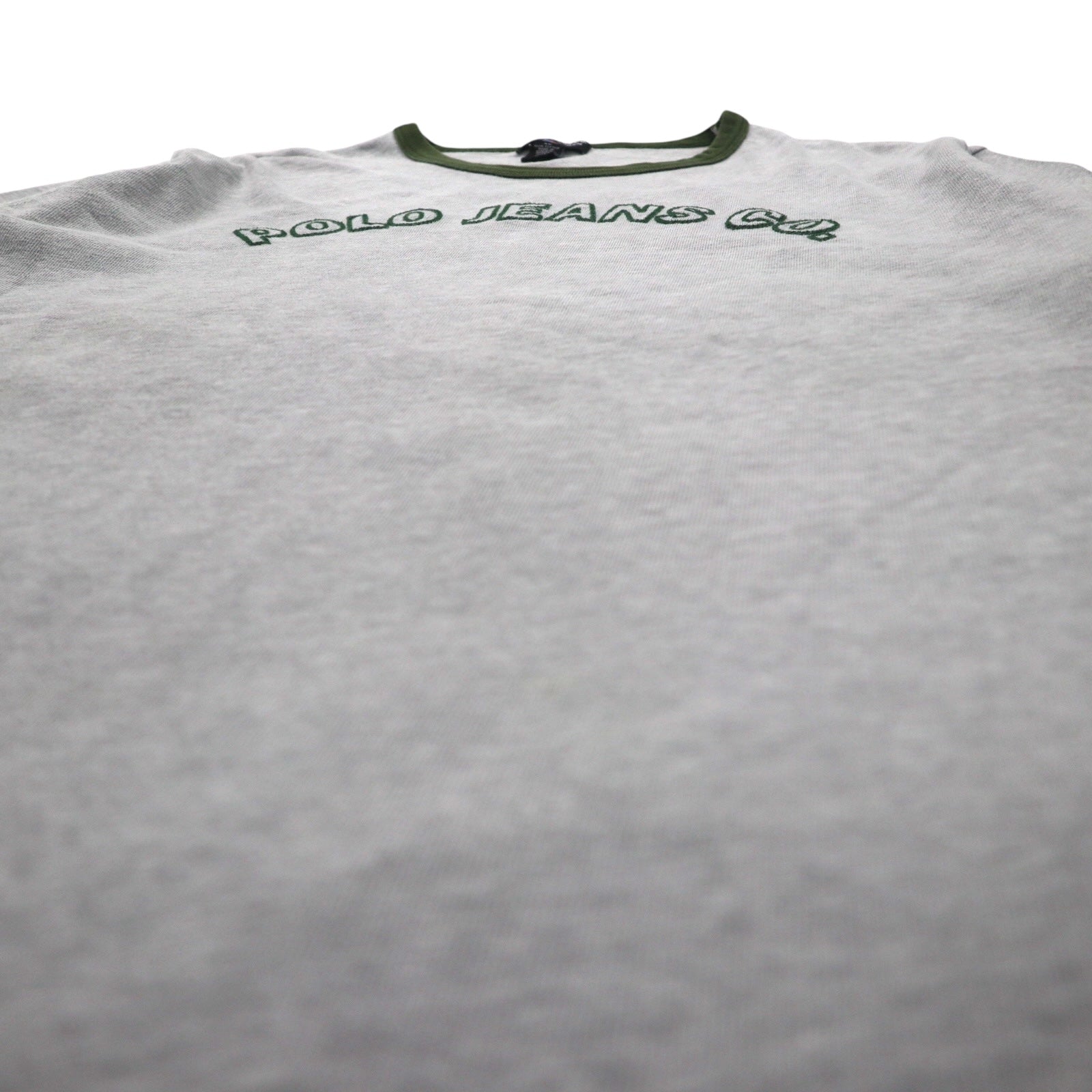 POLO JEANS Co. RALPH LAUREN T-shirt girocollo anni '90 con logo ad arco taglia XL grigio ricamo punto catenella cotone