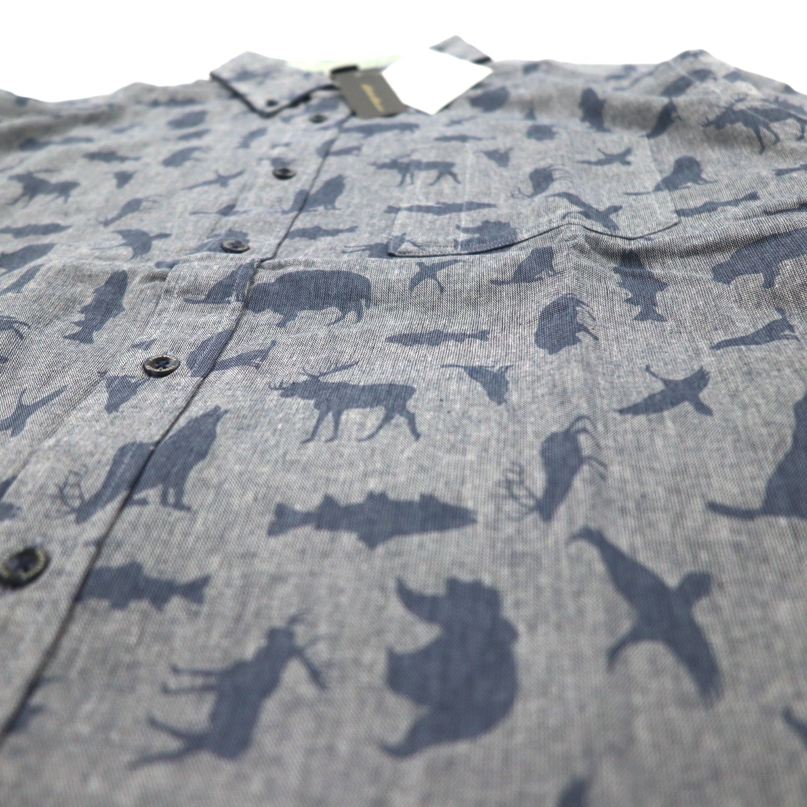 Eddie Bauer Camicia button-down L blu navy cotone fantasia animale Prodotto inutilizzato