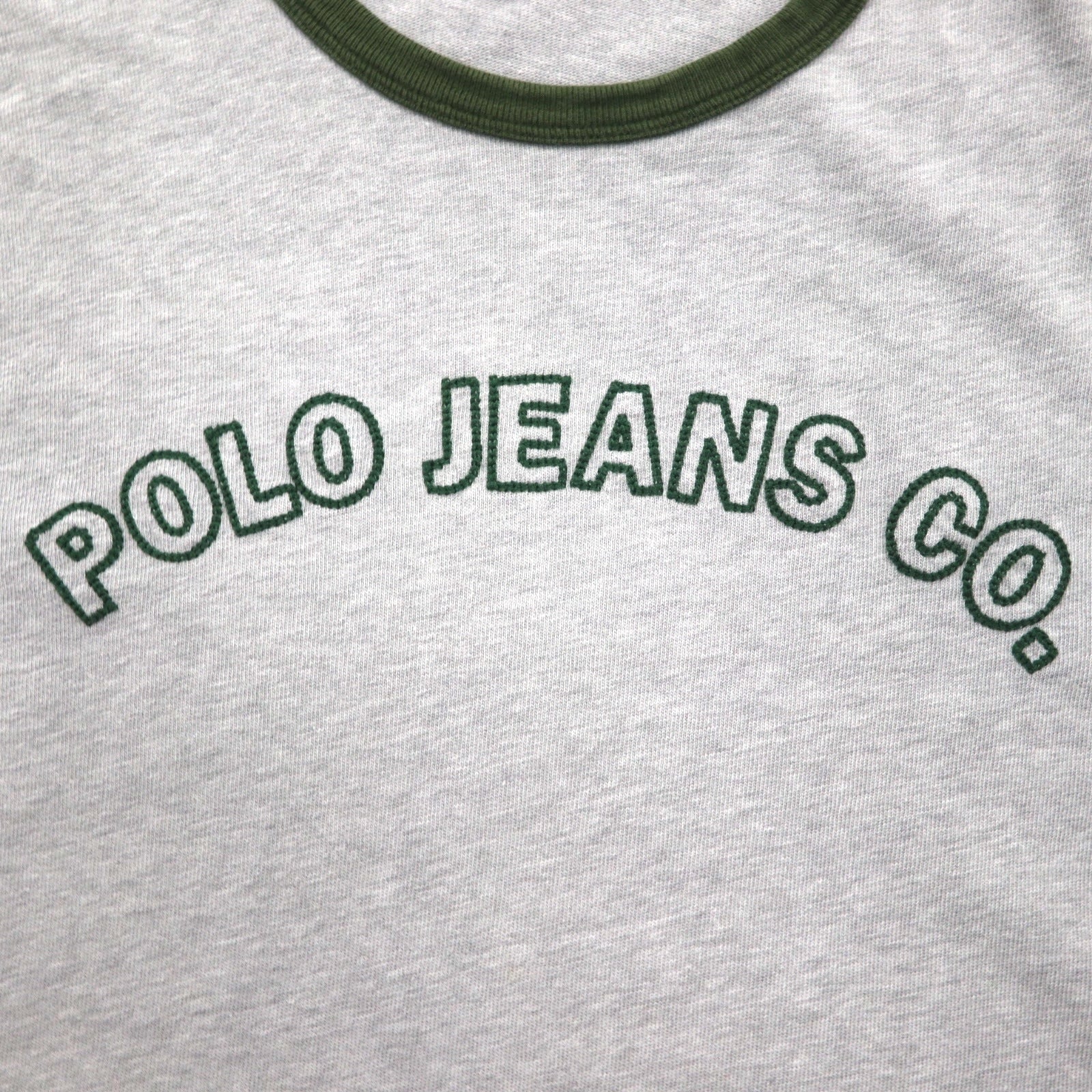POLO JEANS Co. RALPH LAUREN T-shirt girocollo anni '90 con logo ad arco taglia XL grigio ricamo punto catenella cotone