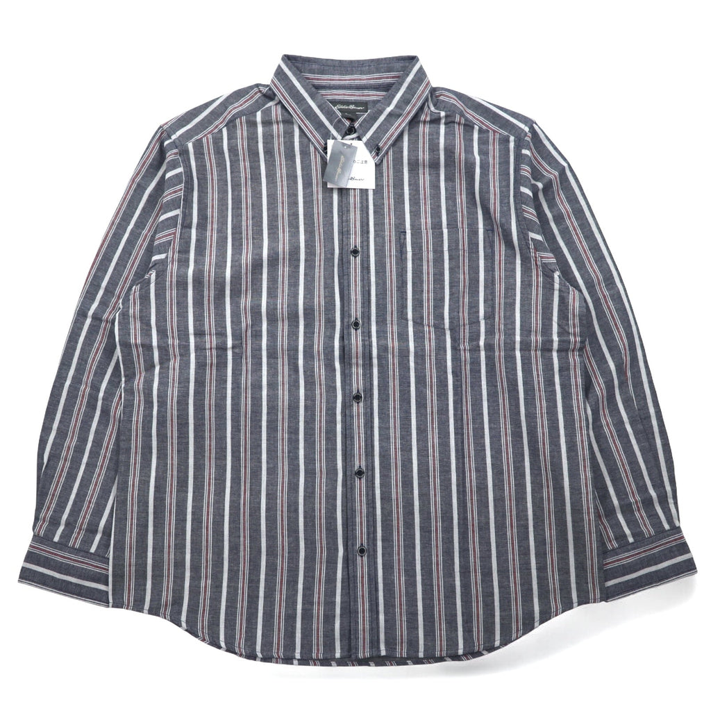 Eddie Bauer ダブルクロス ボタンダウンシャツ L ブルー コットン ストライプ 未使用品