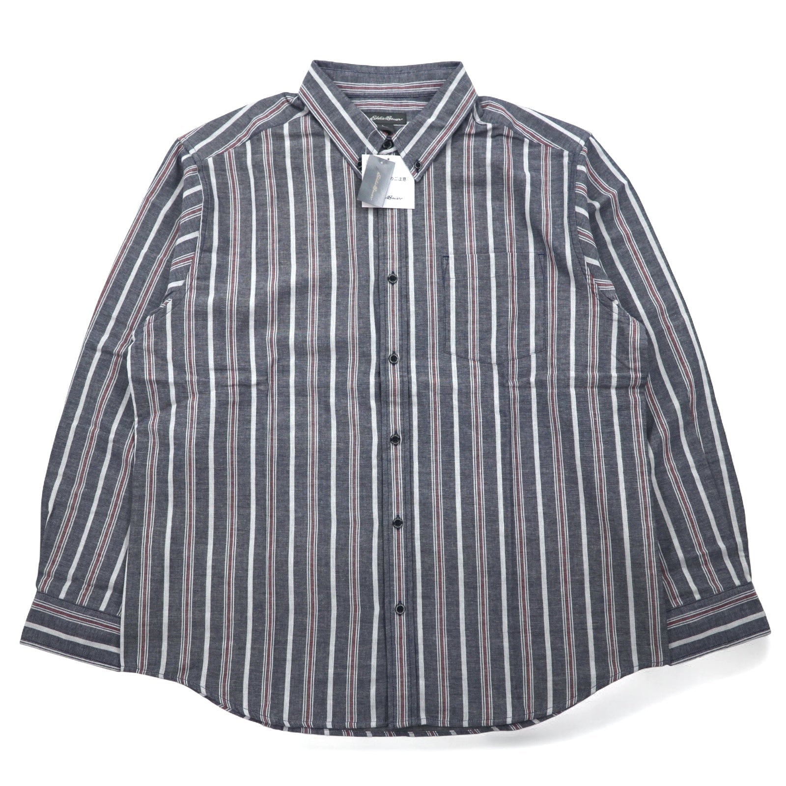 Eddie Bauer ダブルクロス ボタンダウンシャツ L ブルー コットン ストライプ 未使用品